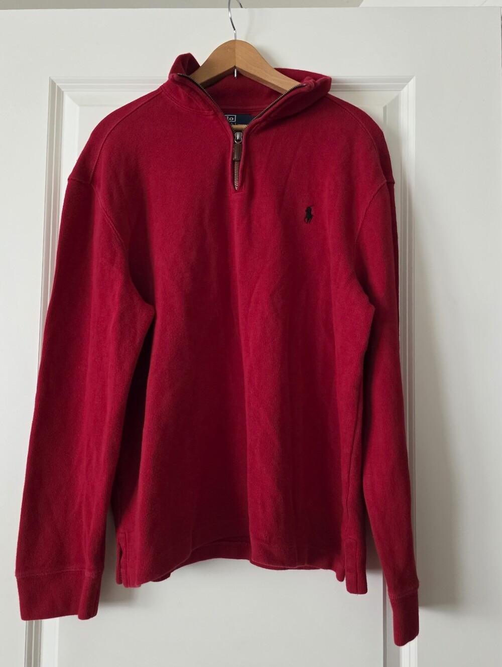 Polo Ralph Lauren Quarter Zip Pullover Sweater Mens L Red Cotton Preppy Classic